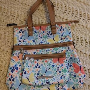 Lily Bloom Tote Bag, Butterfly Blooms Print, Like New!